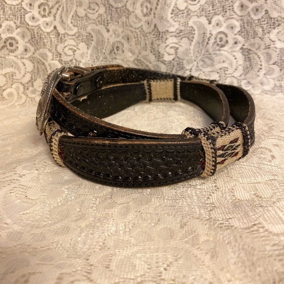 Vintage Leather Handmade Belt with Silver Ornate Buckle - Picture 6 of 11